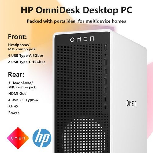 HP OMEN 16L TG03 Gaming Desktop, Intel Ultra 7 265F, 16GB DDR5 RAM, 1TB SSD,  NVIDIA RTX 5060, AI-Ready Workstation PC for Gaming & Music Production, Bundle with Thunderobot Keyboard