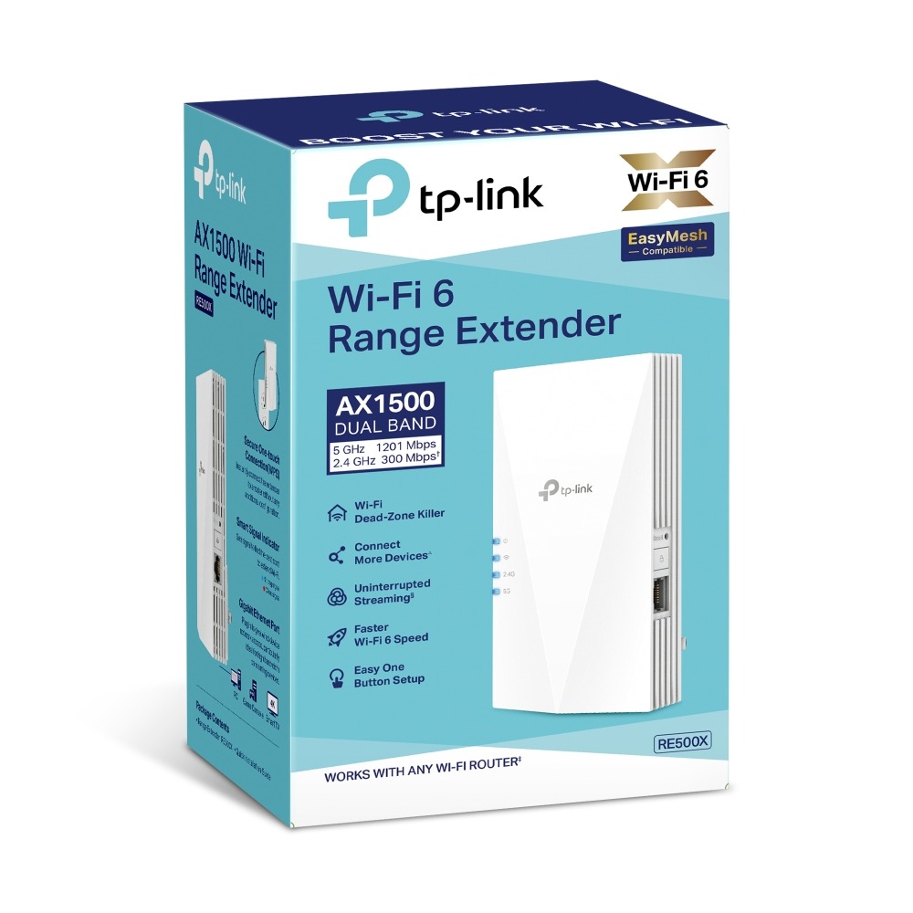 TP-Link RE500X WiFi 6 Range Extender AX1500 Dual-Band – Gigabit WiFi Booster with OneMesh, Dual-Band Wireless Signal Booster, High-Speed WiFi Extender for Home, Office, Gaming