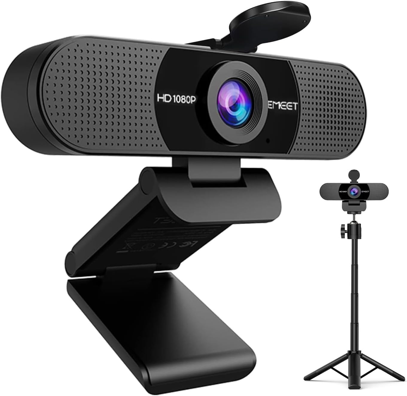EMEET SMARTCAM Webcam with Tripod – Full HD USB Camera with Built-In Microphone, Auto Light Correction, Wide-Angle Video, Plug & Play Webcam for PC, Laptop, Online Meetings