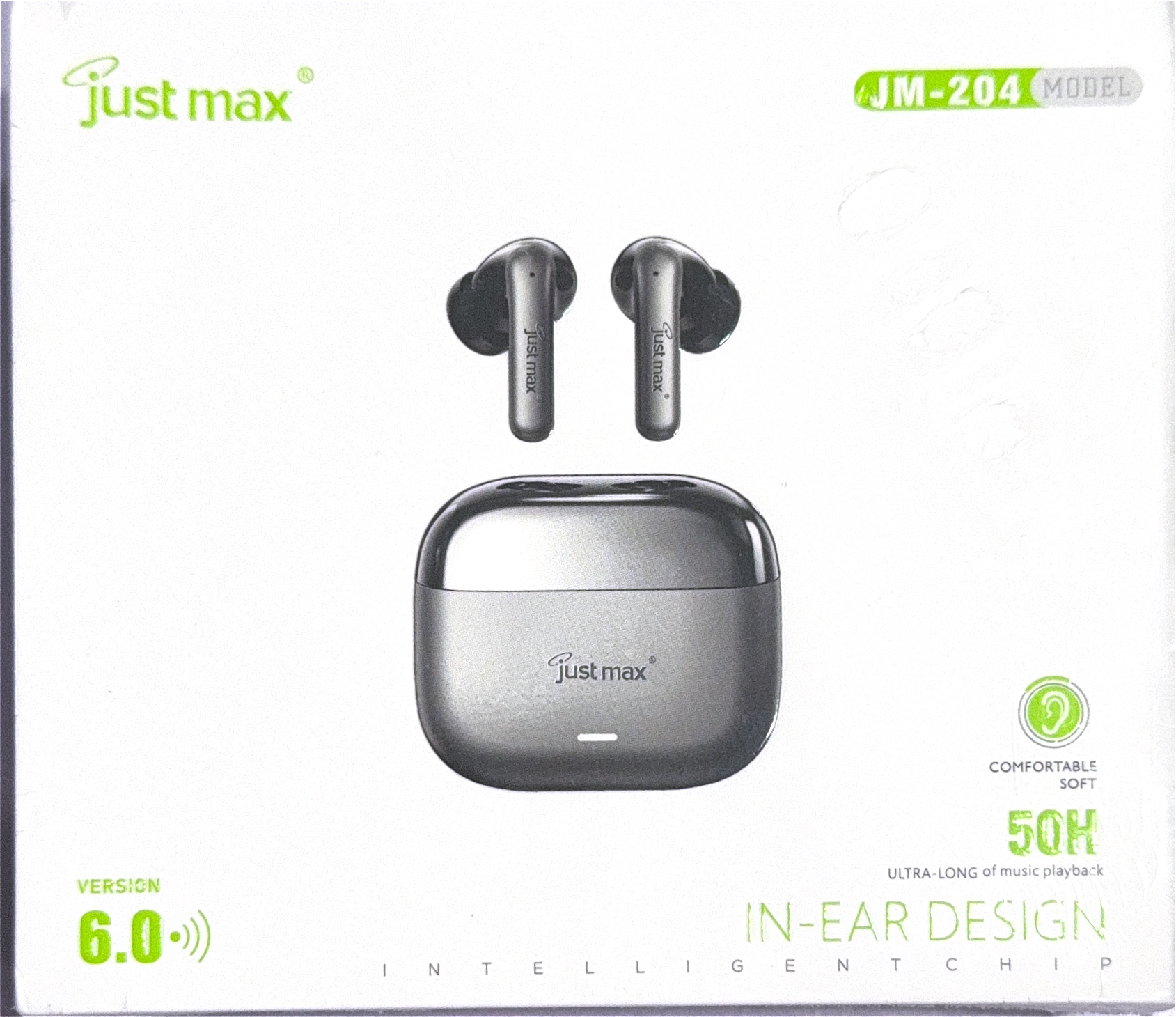 Just Max JM-204 Bluetooth 6.0 In-Ear TWS Wireless Earbuds with Charging Case