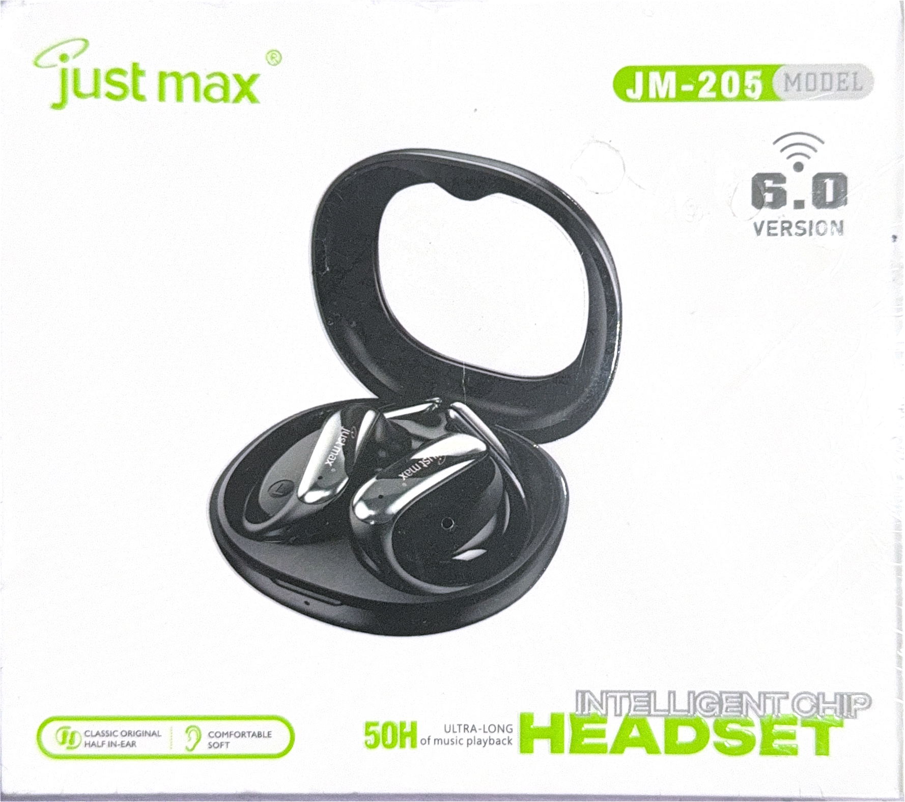 Just Max JM-205 Bluetooth 6.0 OWS Clip-On Wireless Headset with Charging Case