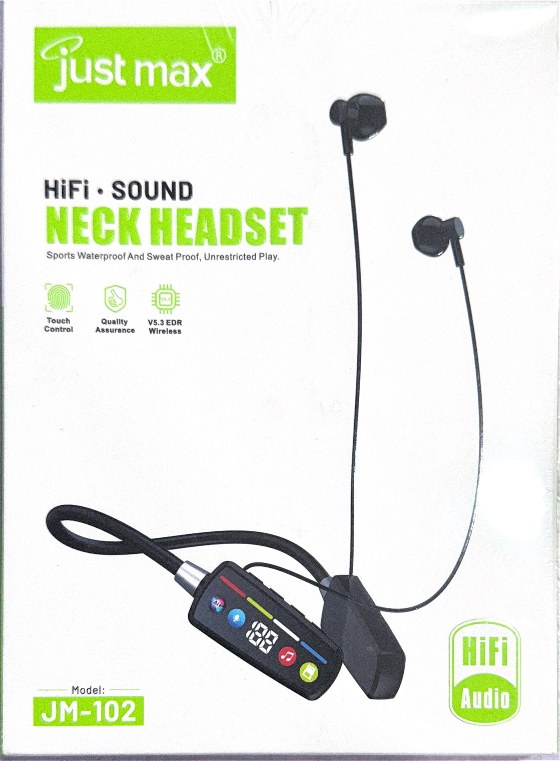 Just Max JM-102 Wireless Bluetooth 5.3 Neckband Headset with LED Display & SD Card Slot
