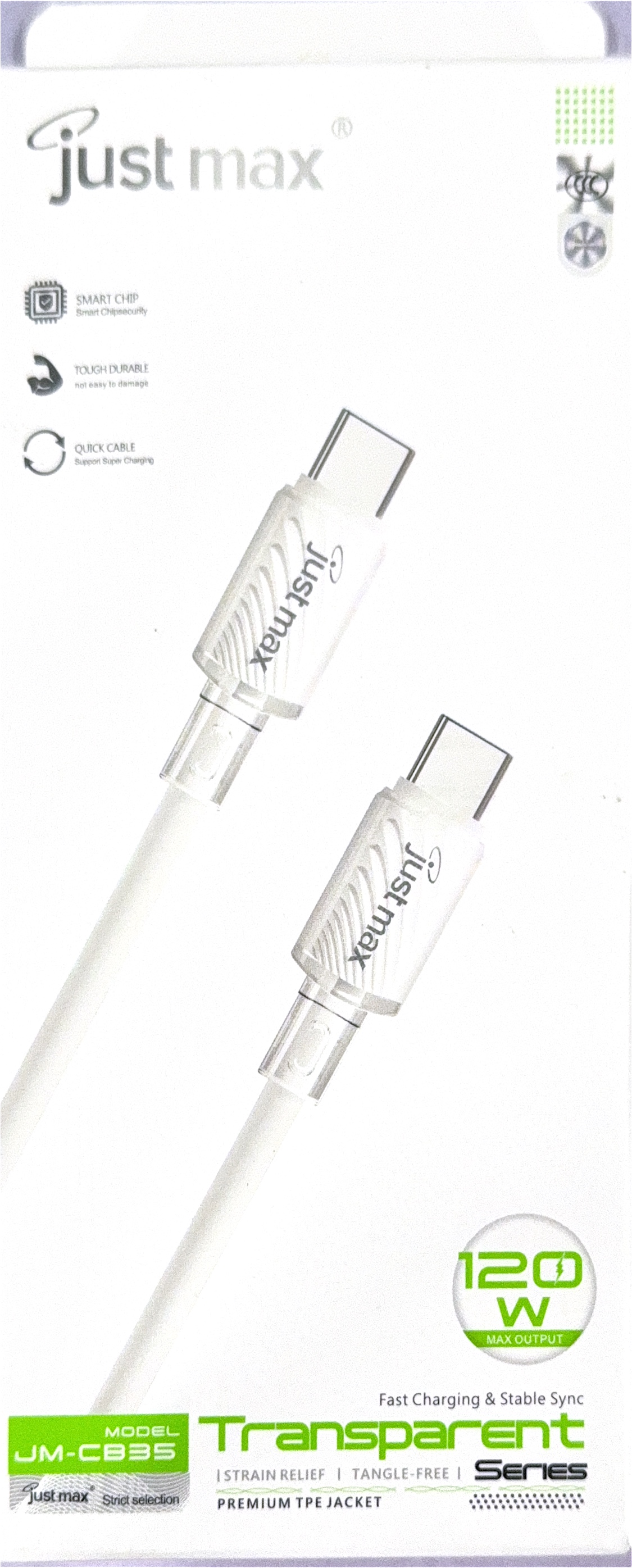 Just Max JM-CB35 120W Transparent Series Type-C to Type-C Fast Charging & Data Cable