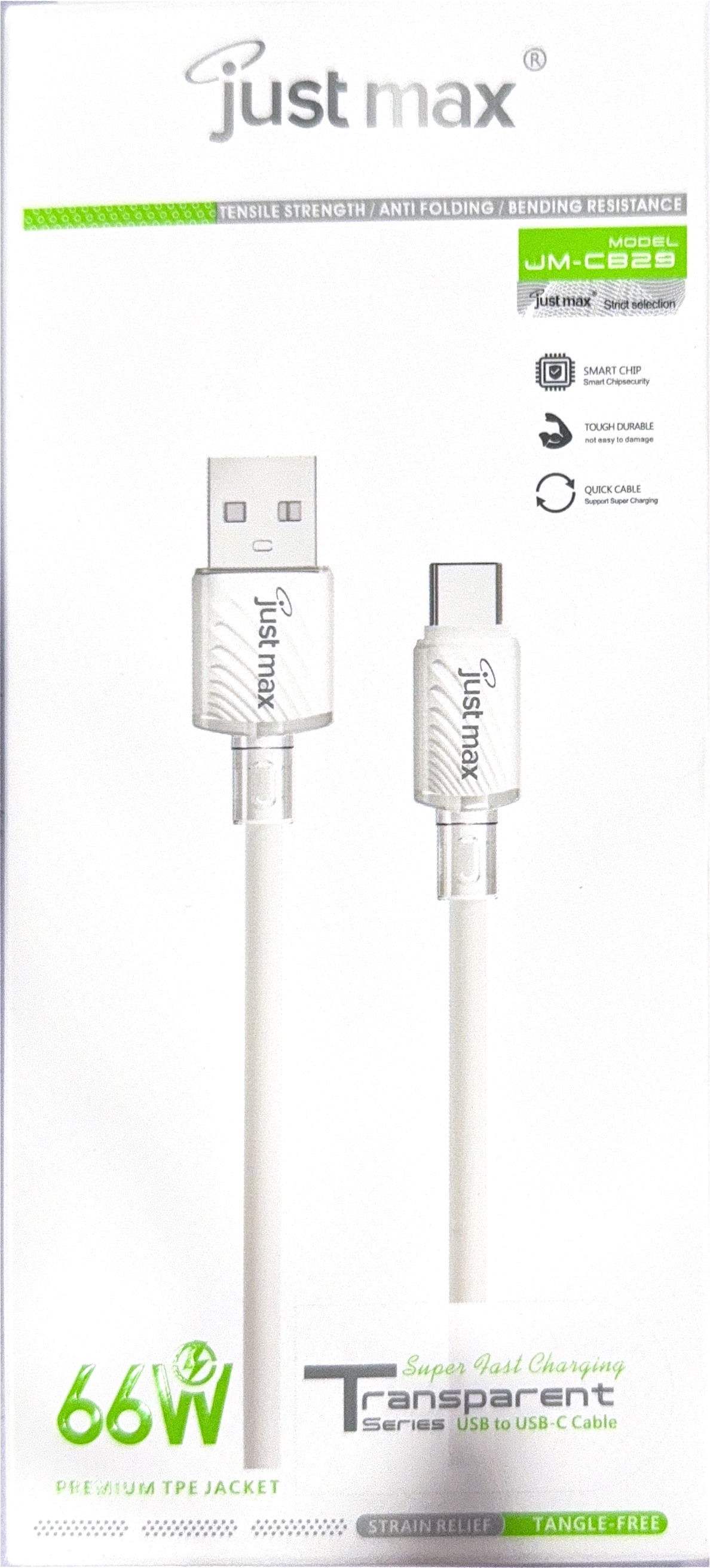 Just Max JM-CB29 Transparent Series USB to USB-C Super Fast Charging Cable