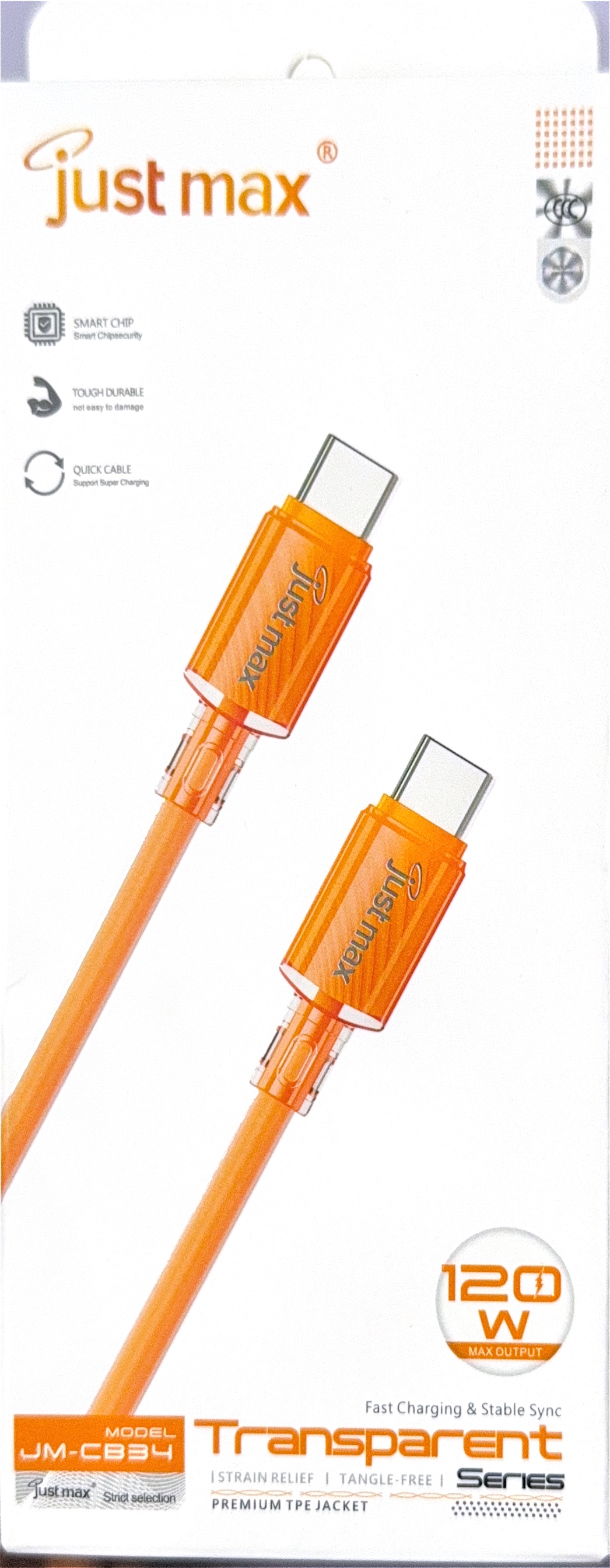 Just Max JM-CB34 120W Transparent Series Type-C to Type-C Fast Charging & Data Cable 