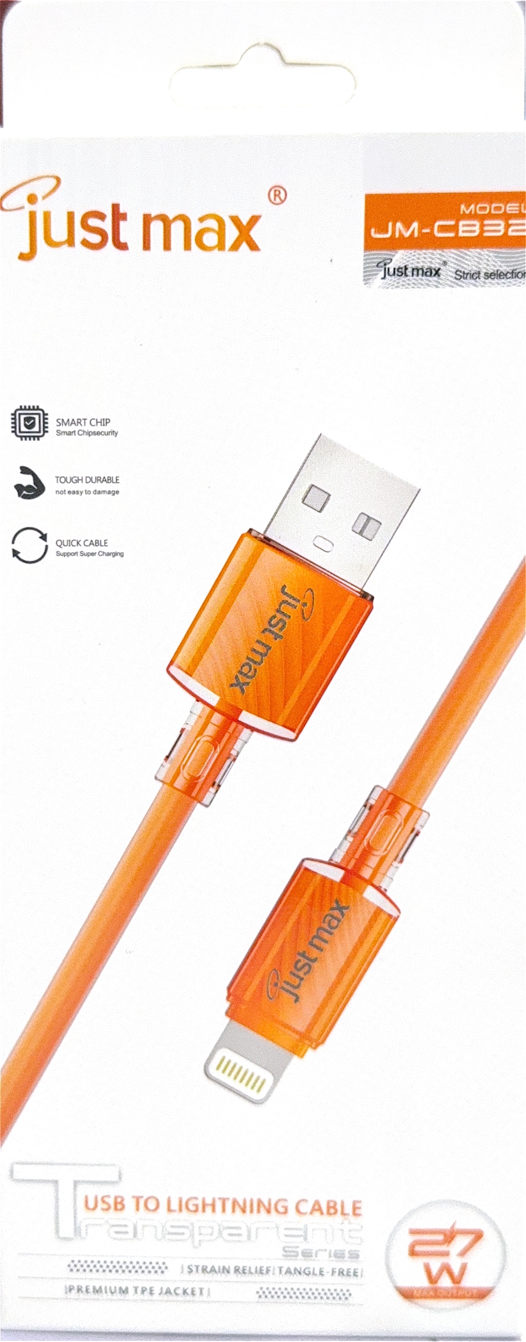 Just Max JM-CB32 27W Transparent Series USB to Lightning Fast Charging & Data Cable