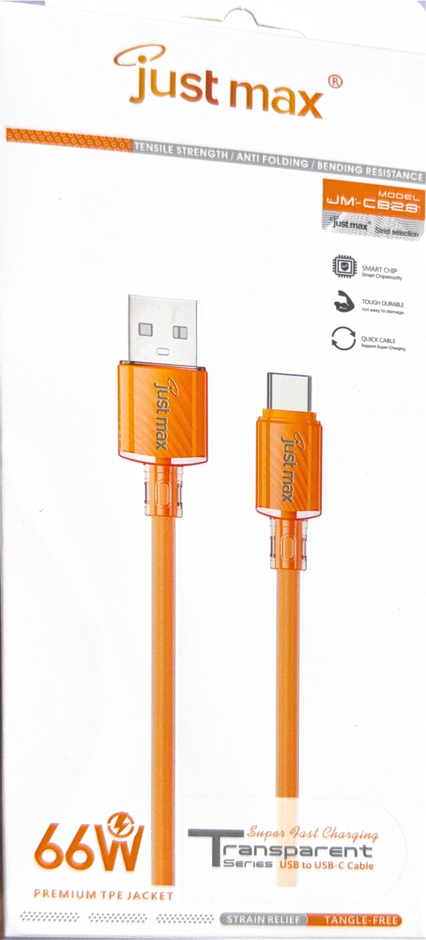 Just Max JM-CB28 66W Transparent Series USB to Type-C Fast Charging & Data Cable 